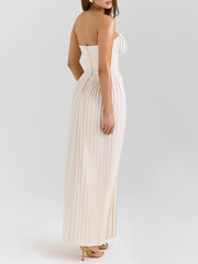 White Strapless Pleated Maxi Dress