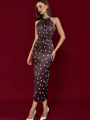 Polka Dot Ring Neck With Removable Sleeve Midi Dress