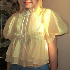 Mesh O Neck Short Sleeve Peplum Crop Top