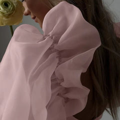 Pink Puff Sleeve Mesh Mini Dress