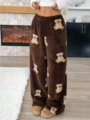 Bear Print Plush Sweatpants