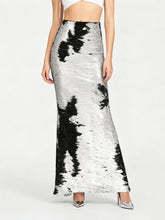 Silver And Black Sequin Long Skirt
