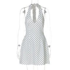White Polka Dot Halter Mini Dress