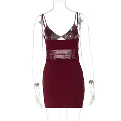 Mesh Spaghetti Strap Bodycon Mini Dress