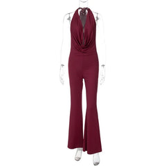 Deep V Neck Backless Flared Jumpsuit