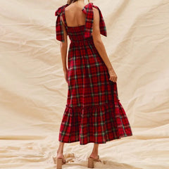 Plaid Sleeveless Tie Up Maxi Dress
