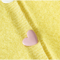 Heart Shaped Button Fuzzy Knit Cardigan