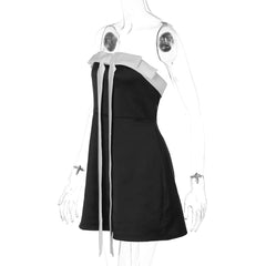 Satin Black Strapless Bow Tie Mini Dress