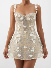 3D Flower Sequin Strappy Mini Dress
