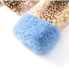 Deer Print Blue Faux Fur Cropped Jacket