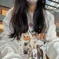 Cat Graphic Printed Sweatshirt