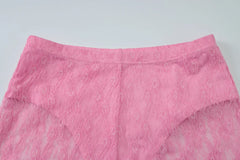 Pink Lace Crop Top And Shorts Set