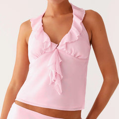 Halter Neck Ruffle Strap Top