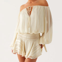 Ruffles Tie Up Off-Shoulder Long Sleeve Mini Dress