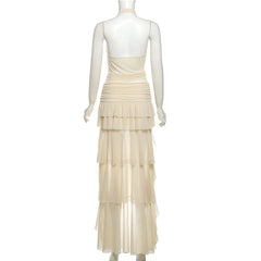 Cowl Crop Top And Ruffles Asymmetrical Skirt Set