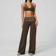 Printed Patchwork Crop Top And Leggings Set