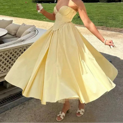 Wire Chest Boning Long Strapless Dress