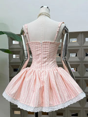 Striped Lace Trim Boned Bodice Flared Mini Dress