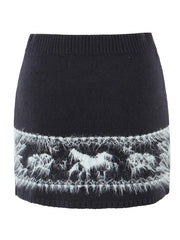 Off-Shoulder Sweater Strap Top And Knit Fuzzyh Mini Skirt