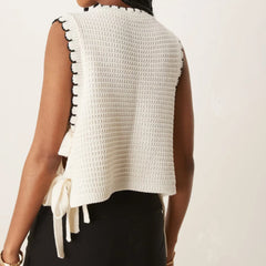 White Knit Square Tie Up Flower Tank Top