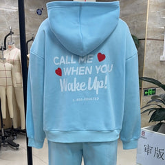 Blue Heart Print Hoodie with Sweatpants Set