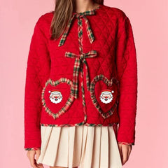 Christmas Quilted Santa Claus Embroidery Heart Pockets Jacket