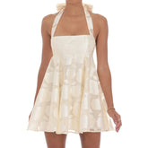 Sleeveless Halter Floral Pattern Mini Dress