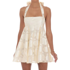 Sleeveless Halter Floral Pattern Mini Dress