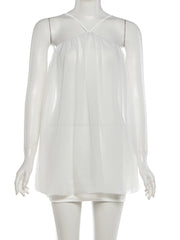 Mesh Flare Halter Mini Dress