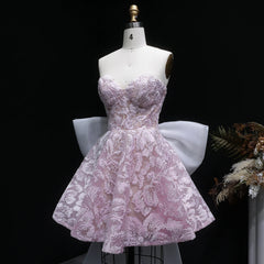 Bow Long Train Strapless Embroidered Mini Dress