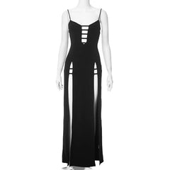 Black High Split Strap Cut Out Desgin Maxi Dress