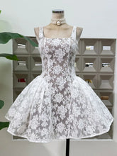 Sheer Lace Square Neck A Line Mini Dress
