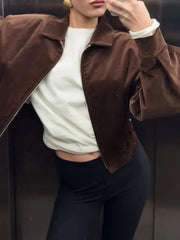 Brown Coudroy Zipper Jacket