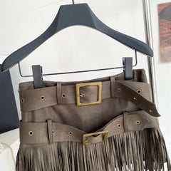 Tassels Double Sashes Mini Skirt