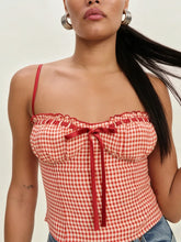 Ribbion Strap Gingham Crop Top