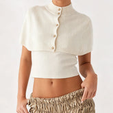 Knitted Poncho Button-Up Crop Top