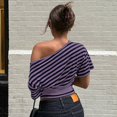 Diagonal Collar Striped T-shirt
