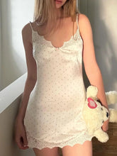 White Lace Trim Polka Dot Mini Slip Dress