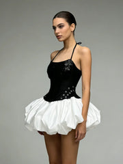 Halter Sequin Corset Crop Top And Bubble Hem Skirt Set