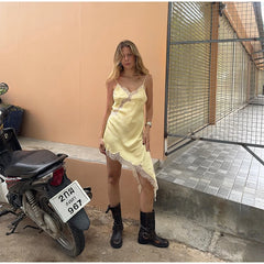 Satin Lace Patchwork Cami Mini Dress