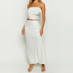 Satin Strapless Crop Top & Long Skirt Set