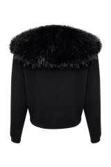 Black Cropped Faux Fur Removable Collar Cardigan