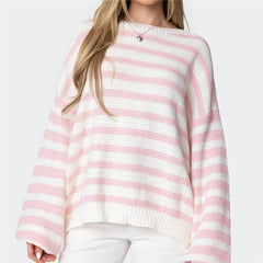 Striped Knit Crew Neck Pullover
