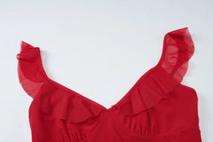 Red Lace Up Sling Midi Dress