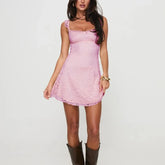 Lace Ruffle Strap Mini Dress