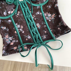 Floral Embroidery Tie-Up Corset Top