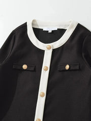 Two Tone O-Neck Long Sleeve Cardigan And Low Waist Shorts Set