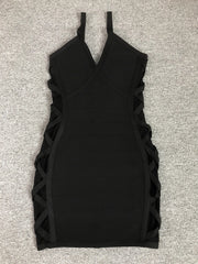 Black Mesh Patchwork Cross Bandage Mini Dress