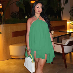 Chiffon Halter Flare Mini Dress