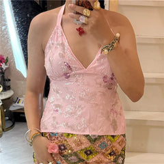 Sequin Open Back Tie Up Top